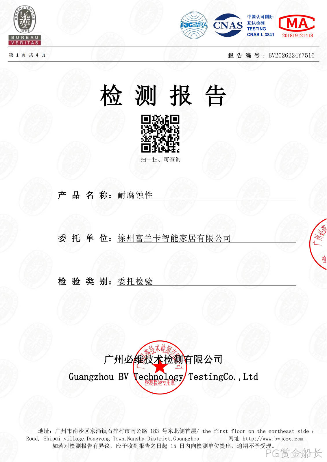 耐腐蚀性能检测报告
